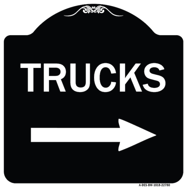 Trucks Trucks With Right Arrow Heavy-Gauge Aluminum Architectural Sign, 18" x 18", BW-1818-22780